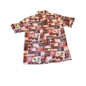 Royal Creations Pink‎ Brown Tropical Hawaiian Shirt Size Medium